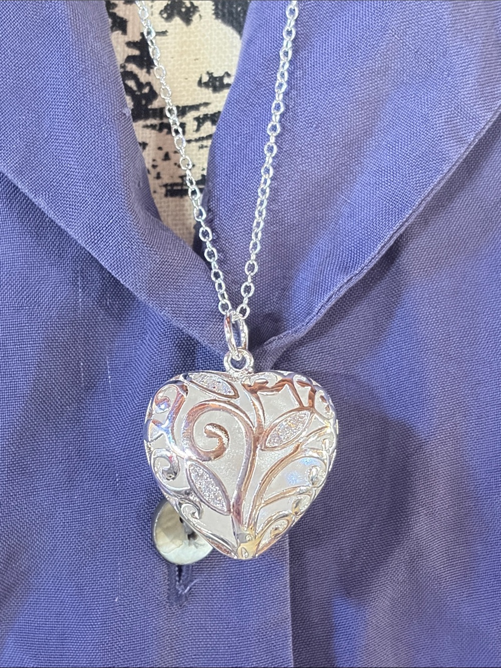 925 Sterling Silver Romantic Filigree 3D Heart Pendant Necklace 26” CZ
